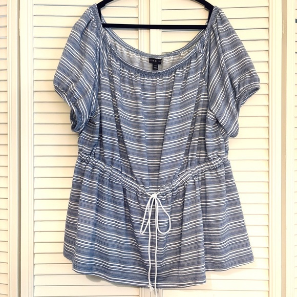 NWT Lane Bryant Striped Convertible Off-The-Shoulder Peplum Top Blue 22/24 - Picture 3 of 8